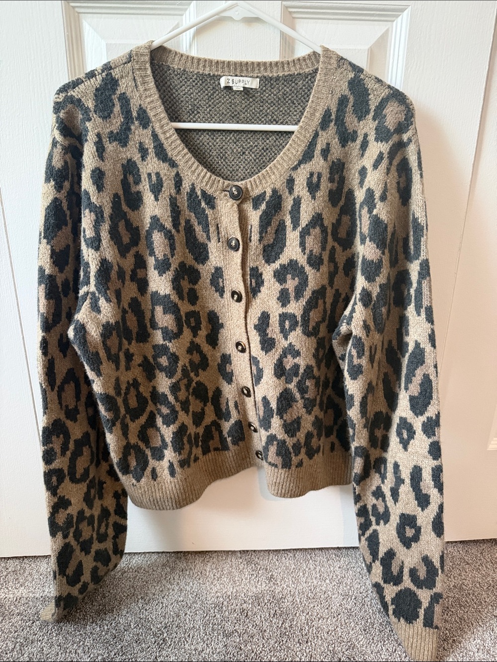 Z Supply Leopard Print Button-Front Cardigan in Tan and Black